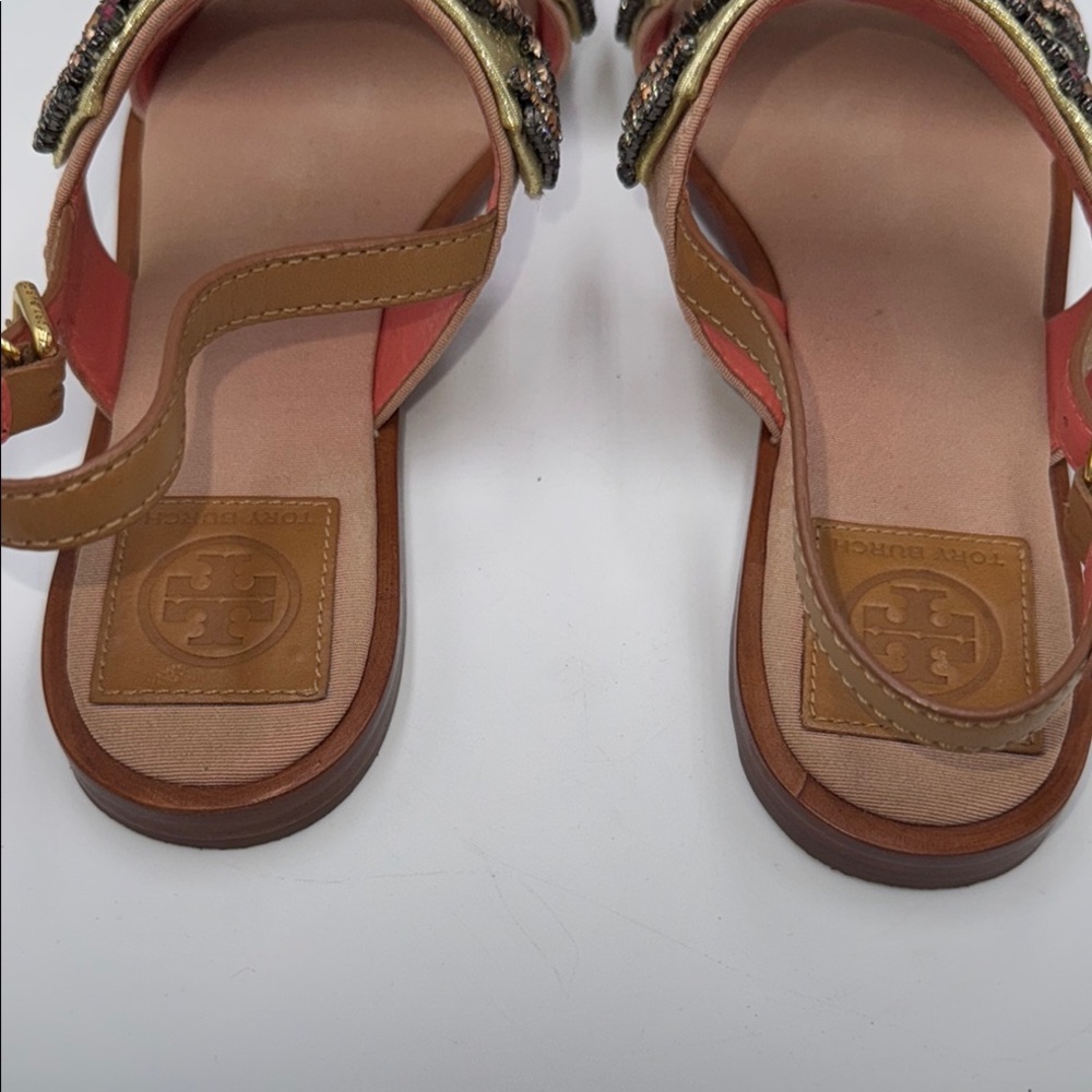 Tory Burch Gold Jeweled Strappy Sandals - Picture 11 of 16